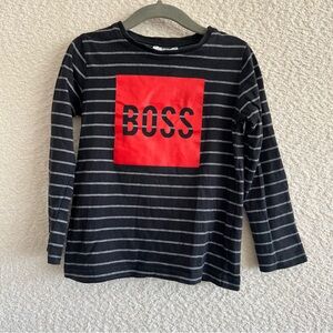 Hugo Boss Kids Black & White Red Stripe Long Sleeve Shirt‎ Size 4